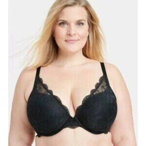 Auden Sublime Lace Plunge Push Up Bra - Black New Size 42DDD